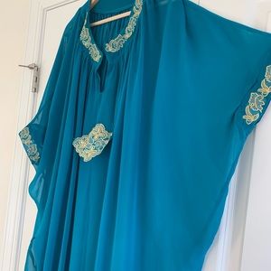 Teal Embroidered Caftan Dress - Elegant Women's Teal Dress